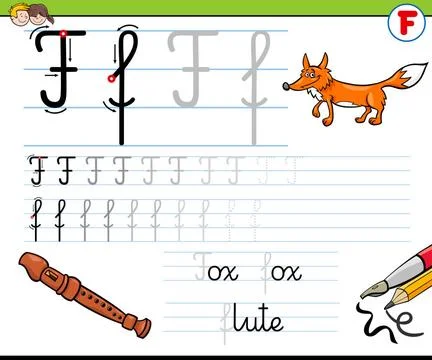 How to write letter F workbook for children Cartoon Illustration of Writin... Stock Photos