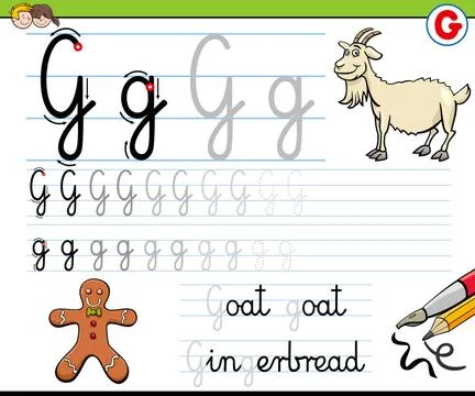 How to write letter G workbook for children Cartoon Illustration of Writin... Stock Photos