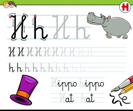 How to write letter H workbook for children Cartoon Illustration of Writin... Stock Photos