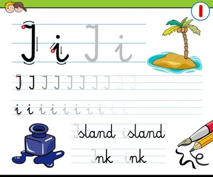 How to write letter I workbook for children Cartoon Illustration of Writin... Stock Photos