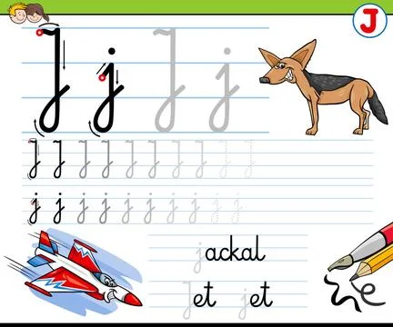 How to write letter J workbook for children Cartoon Illustration of Writin... Stock Photos