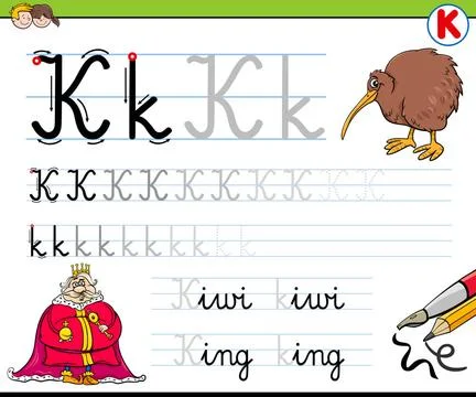 How to write letter K workbook for children Cartoon Illustration of Writin... Stock Photos