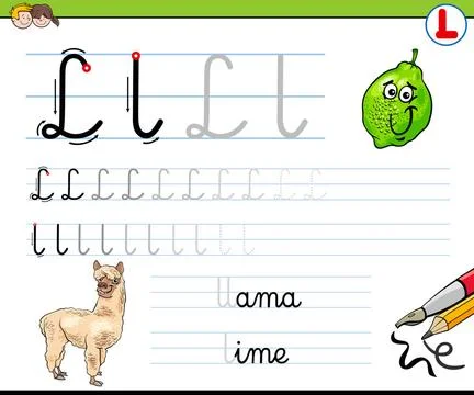 How to write letter L worksheet for kids Cartoon Illustration of Writing S... Stock Photos