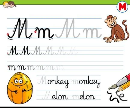 How to write letter M workbook for children Cartoon Illustration of Writin... Stock Photos