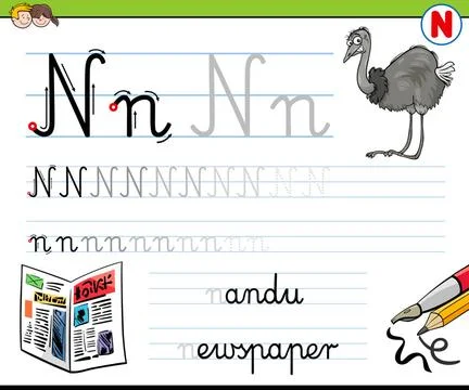 How to write letter N workbook for children Cartoon Illustration of Writin... Stock Photos