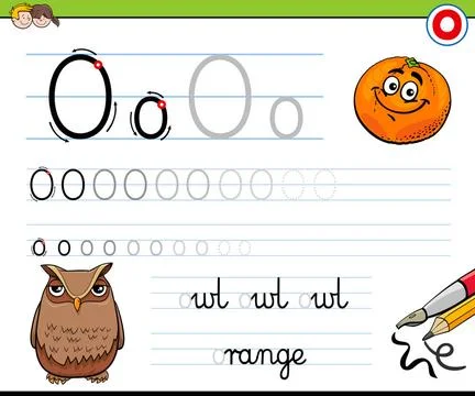 How to write letter O worksheet for kids Cartoon Illustration of Writing S... Stock Photos