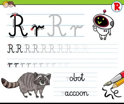 How to write letter R worksheet for kids Cartoon Illustration of Writing S... Stockfoto's