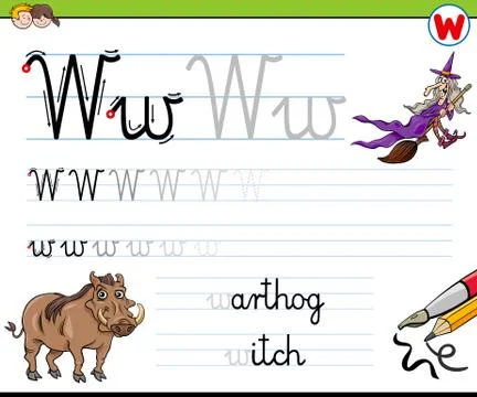How to write letter W worksheet for kids Stock Illustration
