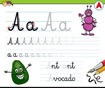 How to write letter A workbook for children Cartoon Illustration of Writin... Stock Photos
