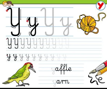 How to write letter Y worksheet for kids Cartoon Illustration of Writing S... Stock Photos