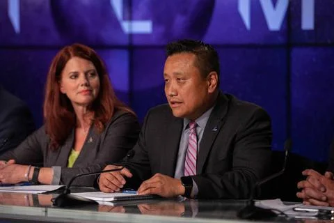 Howard Hu, Orion Program Manager, NASAs Johnson Space Center, participate.. Foto stock