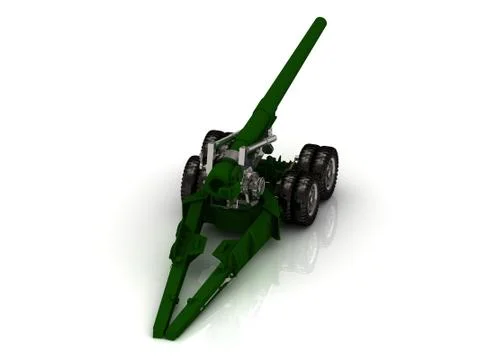 Howitzer green and silver closeup Isolated on white background. Quality of me Stock Illustration