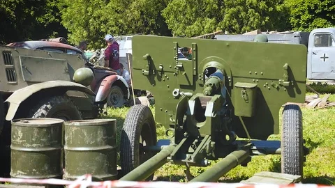 Howitzers during the Second World War Leopolis Grand Prix Lviv Ukraine 1.06.2018 Stock Footage 92700129
