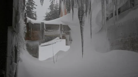 Howling Blizzard Inside Forgotten Building, Icicles Stock Footage 59831514