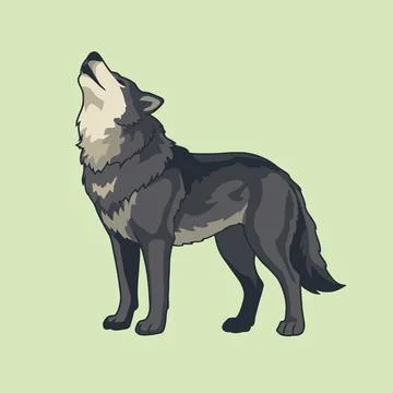 Howling Dark Wolf in Flat Design Vector Illustration Stock Illustration