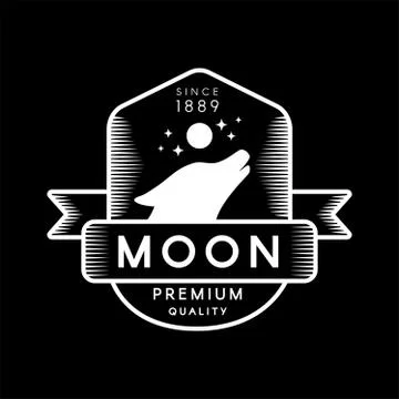 Howling on Moon Head Wild Wolf Silhouette Logo Illustrazione stock