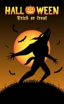 Howling werewolf with halloween background Stock Illustration