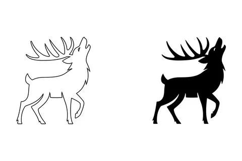 Howling Wolf and Deer Combo silhouette Stock Illustration