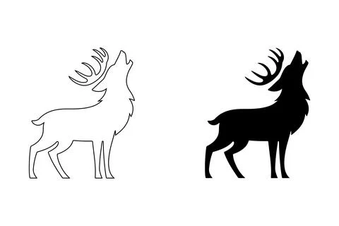 Howling Wolf and Deer Combo silhouette Stock Illustration
