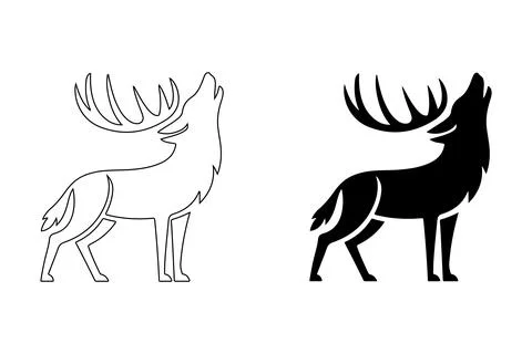 Howling Wolf and Deer Combo silhouette Stock Illustration