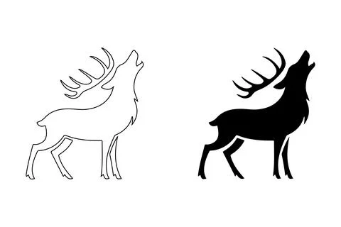 Howling Wolf and Deer Combo silhouette Stock Illustration