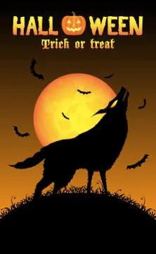 Howling wolf with halloween background Stock Illustration