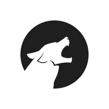 Howling wolf head logo or icon in black and white Stock Illustration