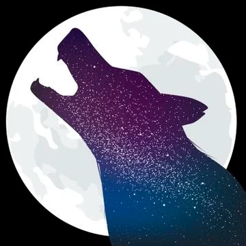 Howling wolf isolated with moon and interior galaxy. Stock Illustration