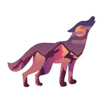 Howling wolf on moon vector illustration Illustrazione stock