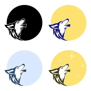 Howling wolf moon vector illustrations circle set for wildlife nature Stock Illustration