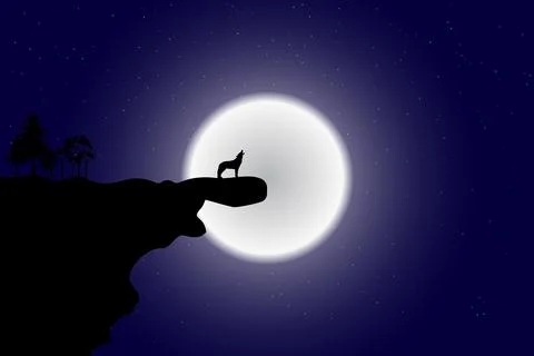 Howling wolf at night on a cliff Stock Illustration