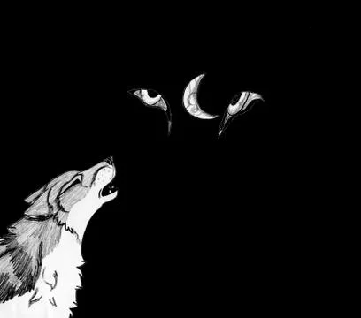Howling wolf at night Stock Illustration