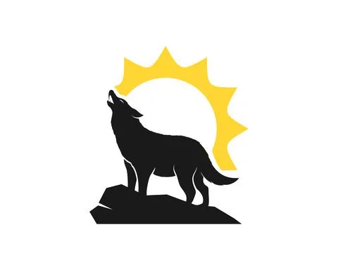 Howling wolf in the peak mountain and sun behind Illustrazione stock