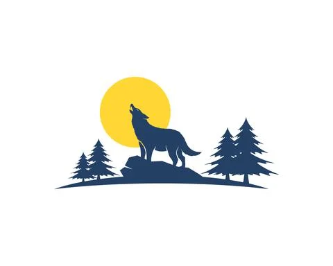 Howling wolf in the pine forest Stock Illustration