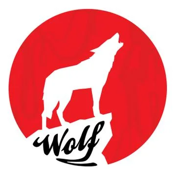 Howling wolf silhouette and text icon Stock Illustration