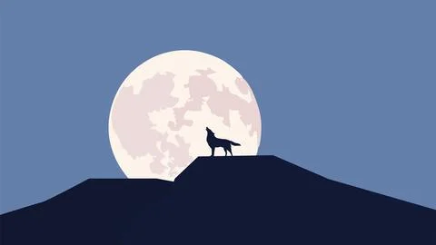 Howling wolf silhouette when full moon background Stock Illustration