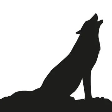 Howling wolf silhouette on white background Stock Illustration