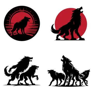 Howling Wolf Silhouette on white Background. Ilustração Stock