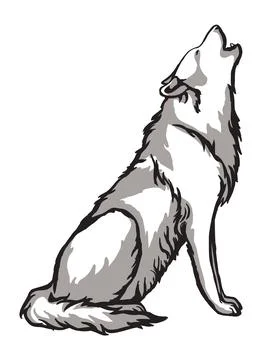 Howling wolf vector file. Black and white wolf howling at the moon, husky. Illustrazione stock