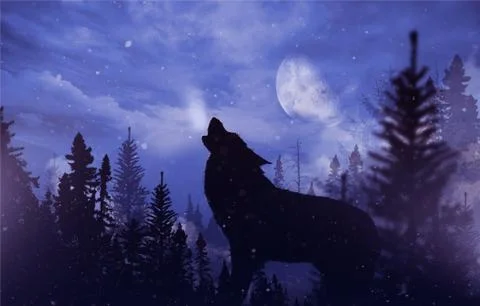 Howling Wolf in Wilderness. Ilustração Stock
