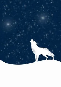 Howling Wolf in a winter landscape with snowfall. Winter illustration. Stock Illustration