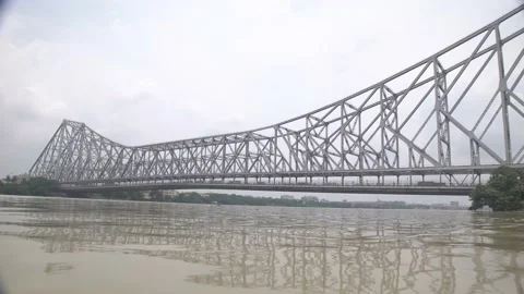 Howrah Bridge On Ganges River in West Bengal Stock Footage 157002133