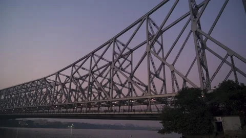 Howrah bridge - The historic bridge on the river Ganges in West Bengal. Stock Footage 146050189