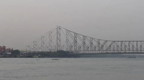 The Howrah bridge over the river Ganges Stock Footage 37564788