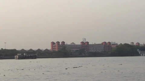 The Howrah train station as seen from the river Ganges. Stock Footage 37565096
