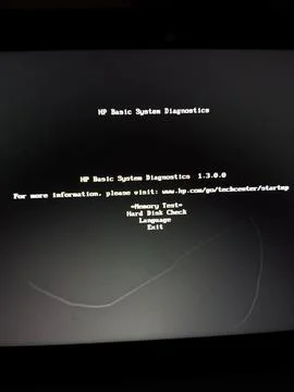 Hp Laptop displaying system alert message, memory test passed. Stock Photos