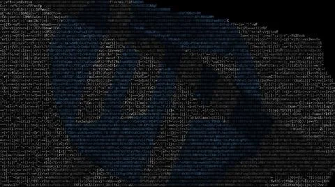 HP logo on waving digital flag. Editorial 3d rendering Illustrazione stock