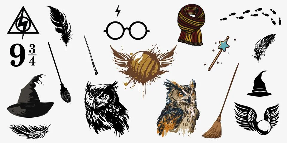 HpDifferent elements for witches and wizards at school of magic 스톡 일러스트