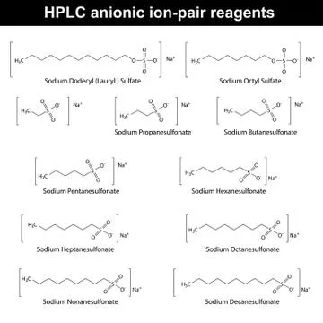 HPLC anionic ion pair reagents Stock Illustration
