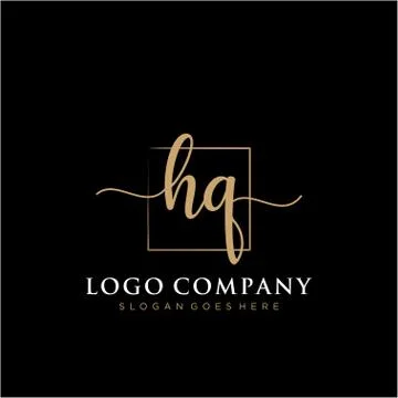 HQ Initial handwriting logo with rectangle template vector Stock Illustration